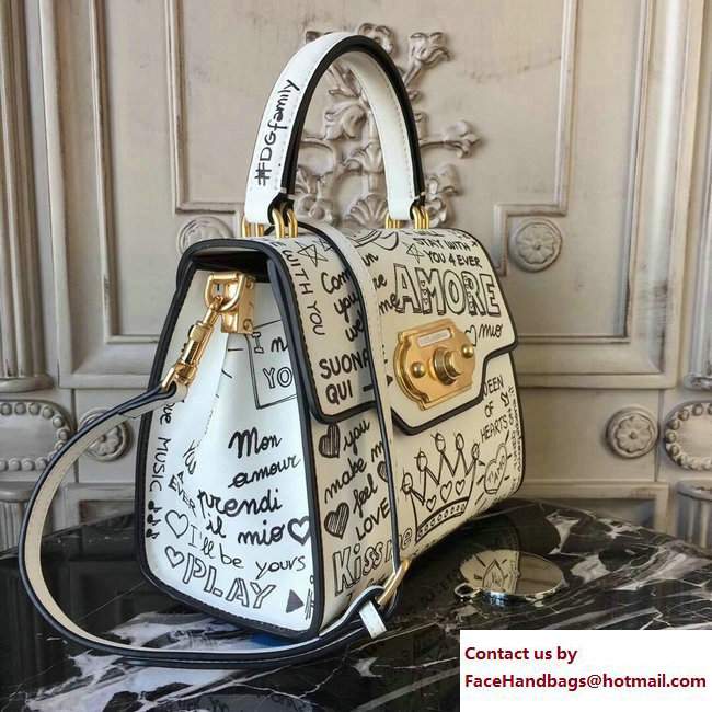 Dolce  &  Gabbana Welcome Handbag In Graffiti Printed Leather White 2018